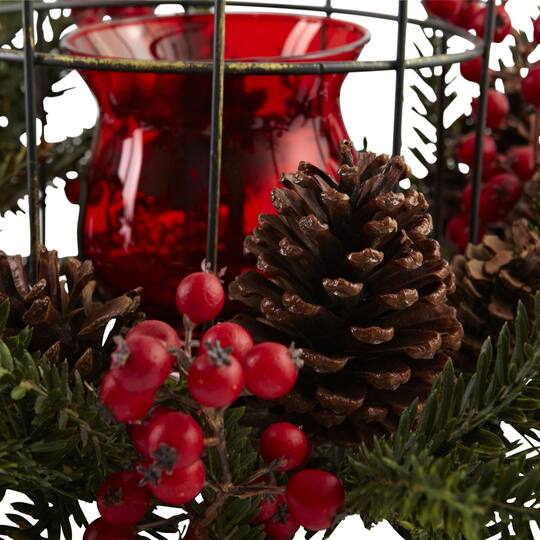 15" Pine & Berry Birdhouse Candelabrum